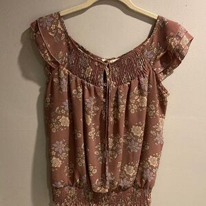 Indulge Mauve Floral Blouse with Ruffle Sleeves